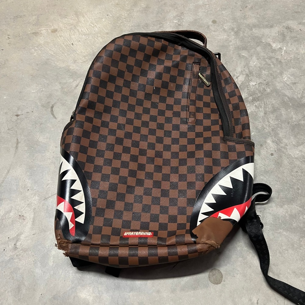 Sprayground Shark Mouth Checkered Backpack Brown Black 910B5103NSZ Limited Ed
